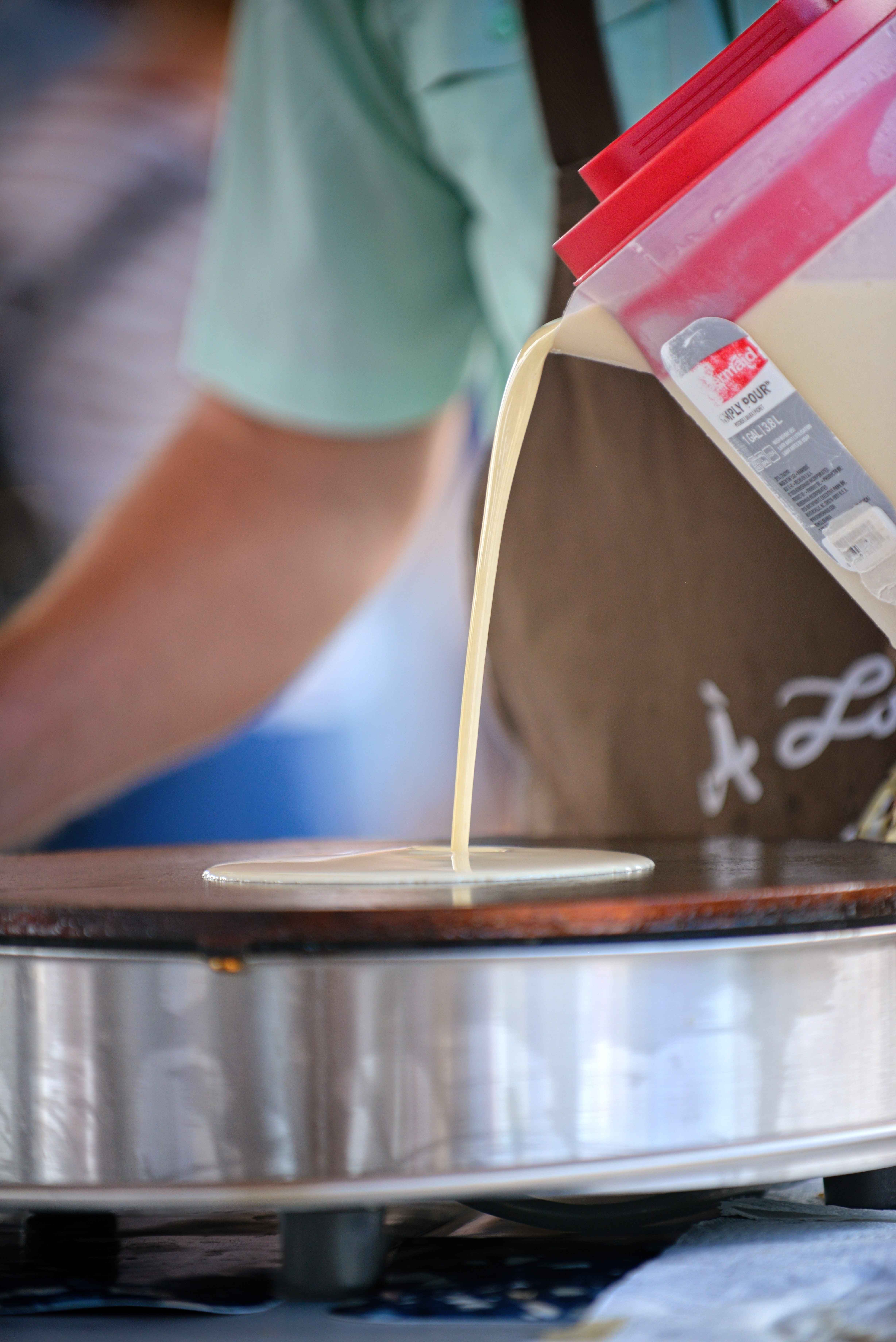 Pouring Crepe Batter - Photo by Lance Albers Fergus Falls, MN